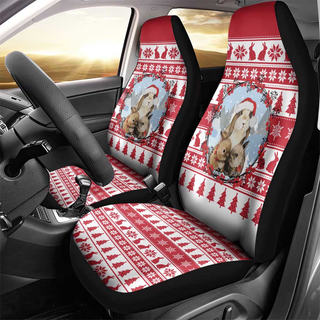 Christmas Santa Bunny Rabbits Car Seat Cover Red White Tree Snowflake Pattern - Wonder Print Shop