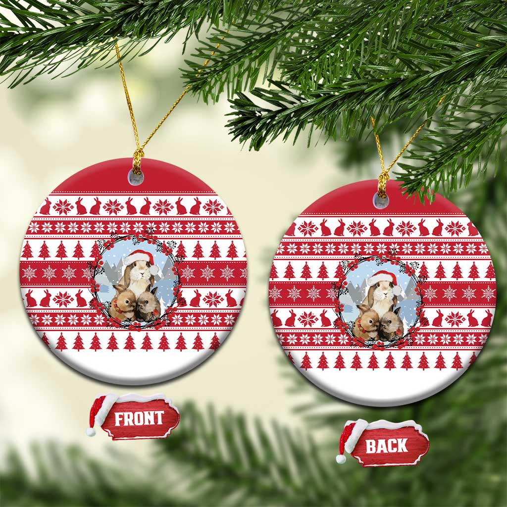 Christmas Santa Bunny Rabbits Ceramic Ornament Red White Tree Snowflake Pattern - Wonder Print Shop