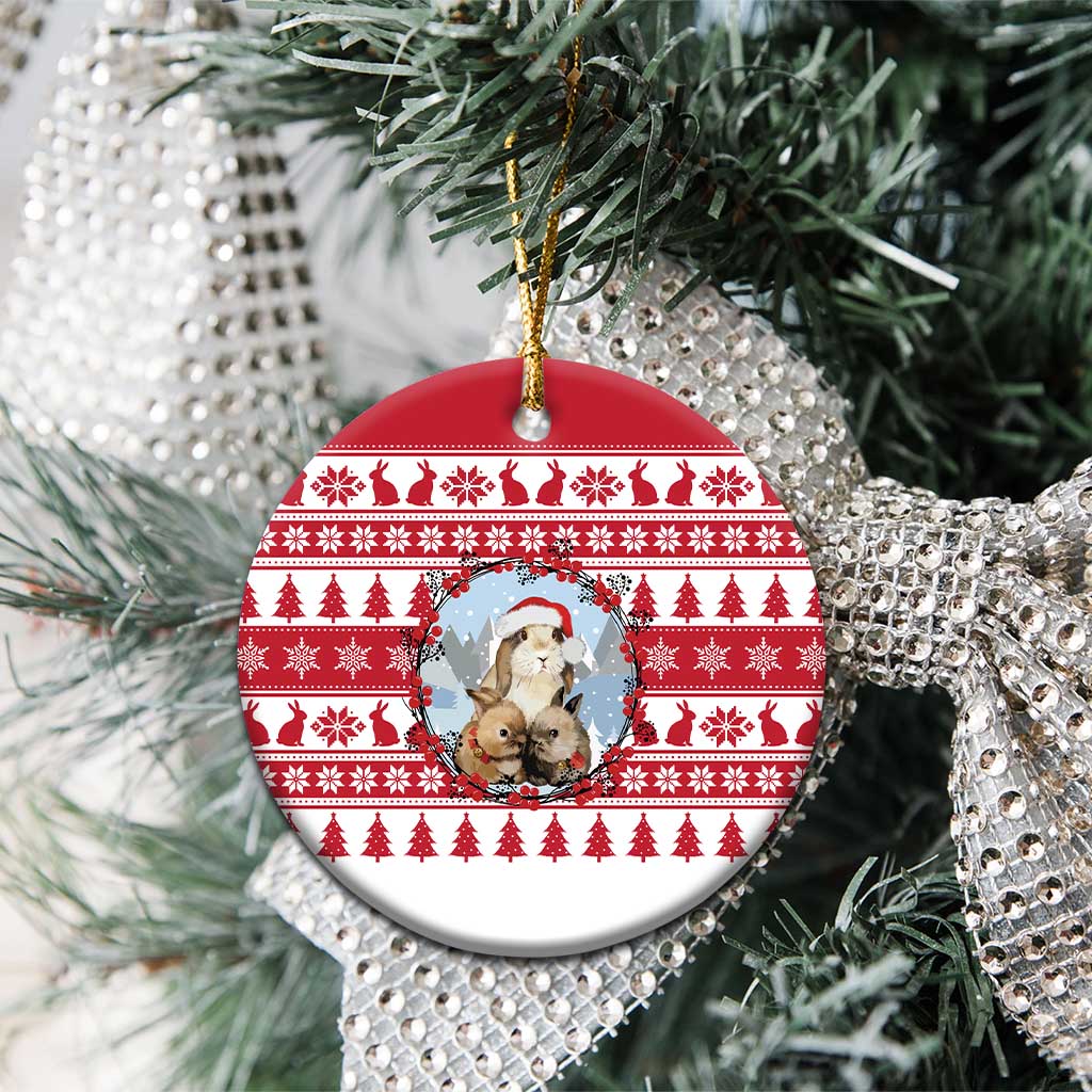 Christmas Santa Bunny Rabbits Ceramic Ornament Red White Tree Snowflake Pattern - Wonder Print Shop