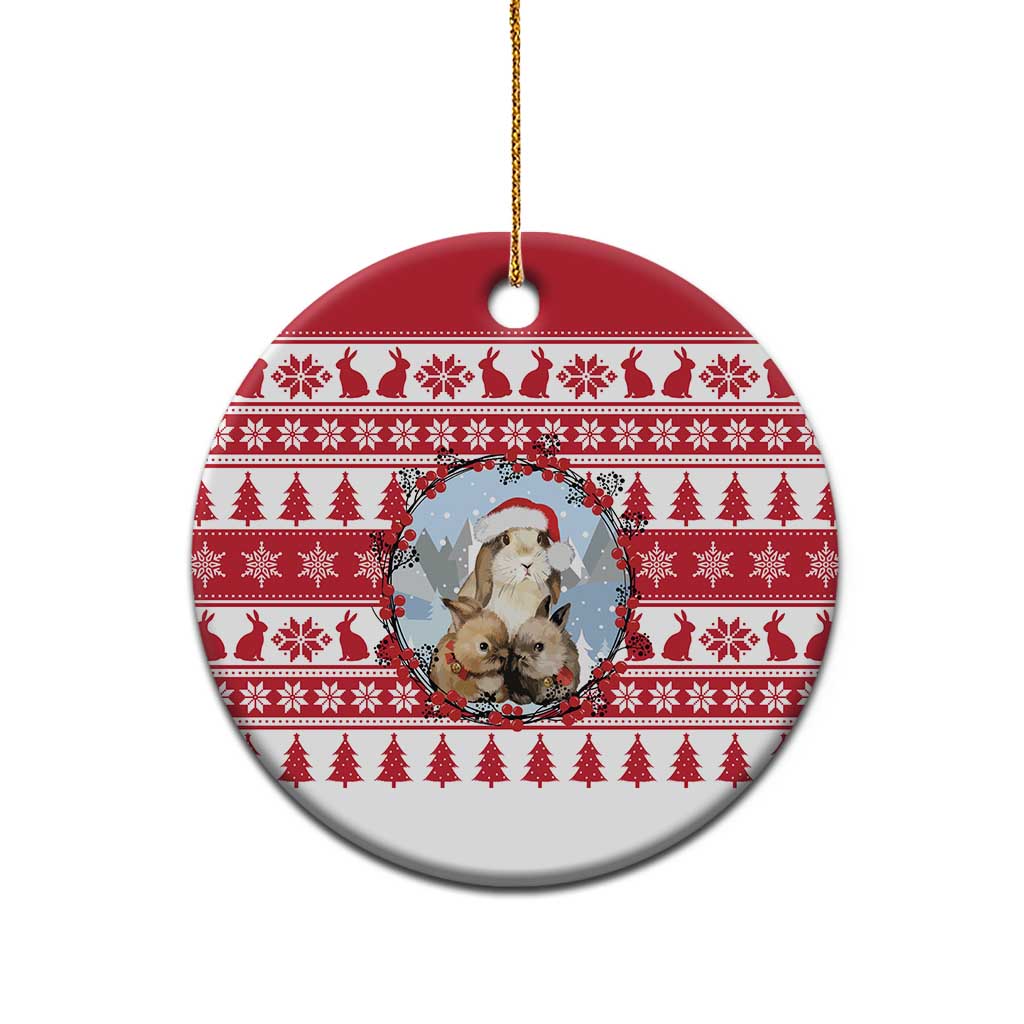 Christmas Santa Bunny Rabbits Ceramic Ornament Red White Tree Snowflake Pattern - Wonder Print Shop