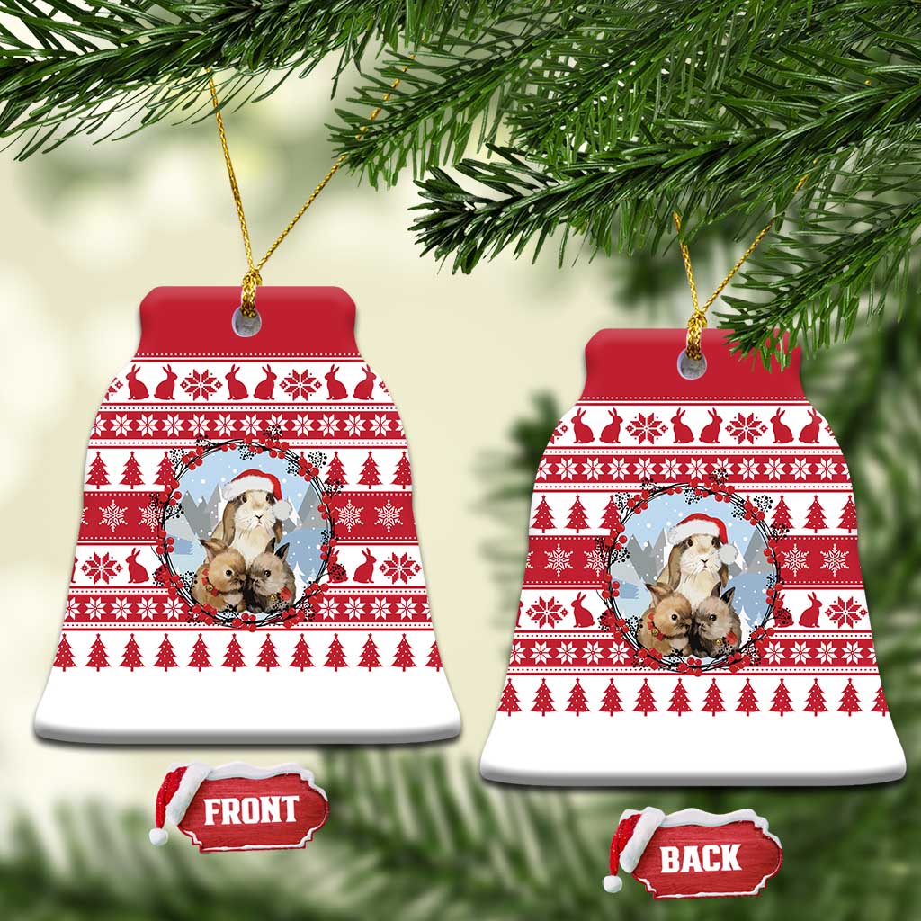 Christmas Santa Bunny Rabbits Ceramic Ornament Red White Tree Snowflake Pattern - Wonder Print Shop