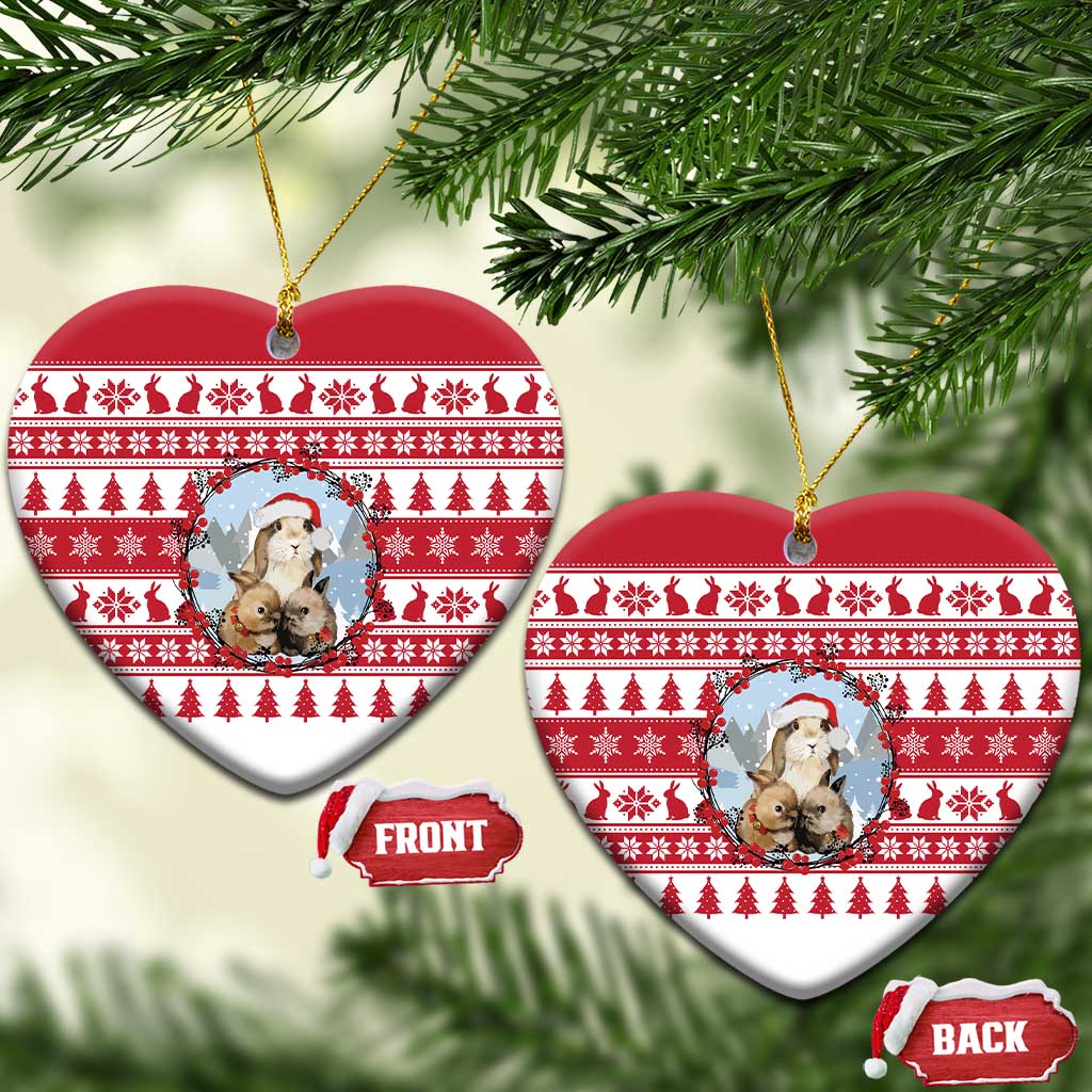 Christmas Santa Bunny Rabbits Ceramic Ornament Red White Tree Snowflake Pattern - Wonder Print Shop