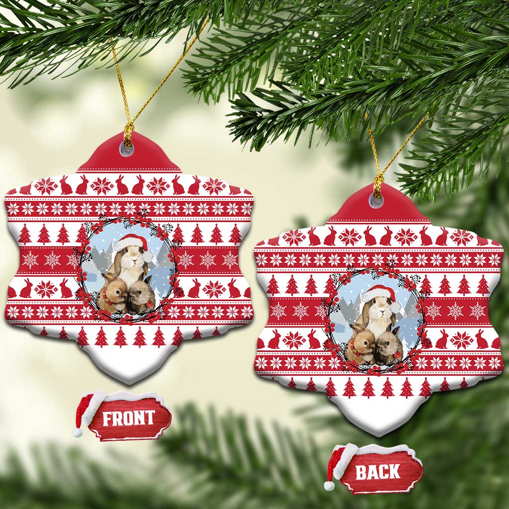Christmas Santa Bunny Rabbits Ceramic Ornament Red White Tree Snowflake Pattern - Wonder Print Shop