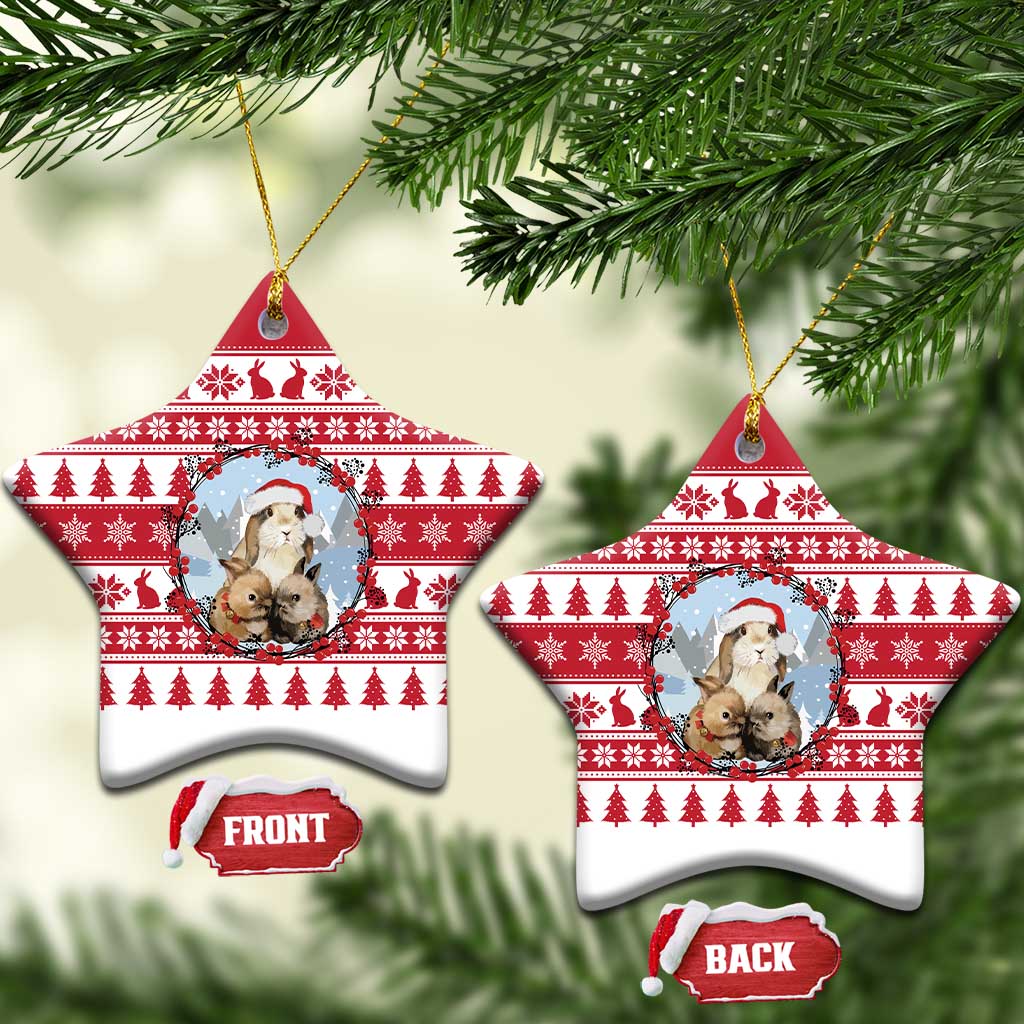 Christmas Santa Bunny Rabbits Ceramic Ornament Red White Tree Snowflake Pattern - Wonder Print Shop