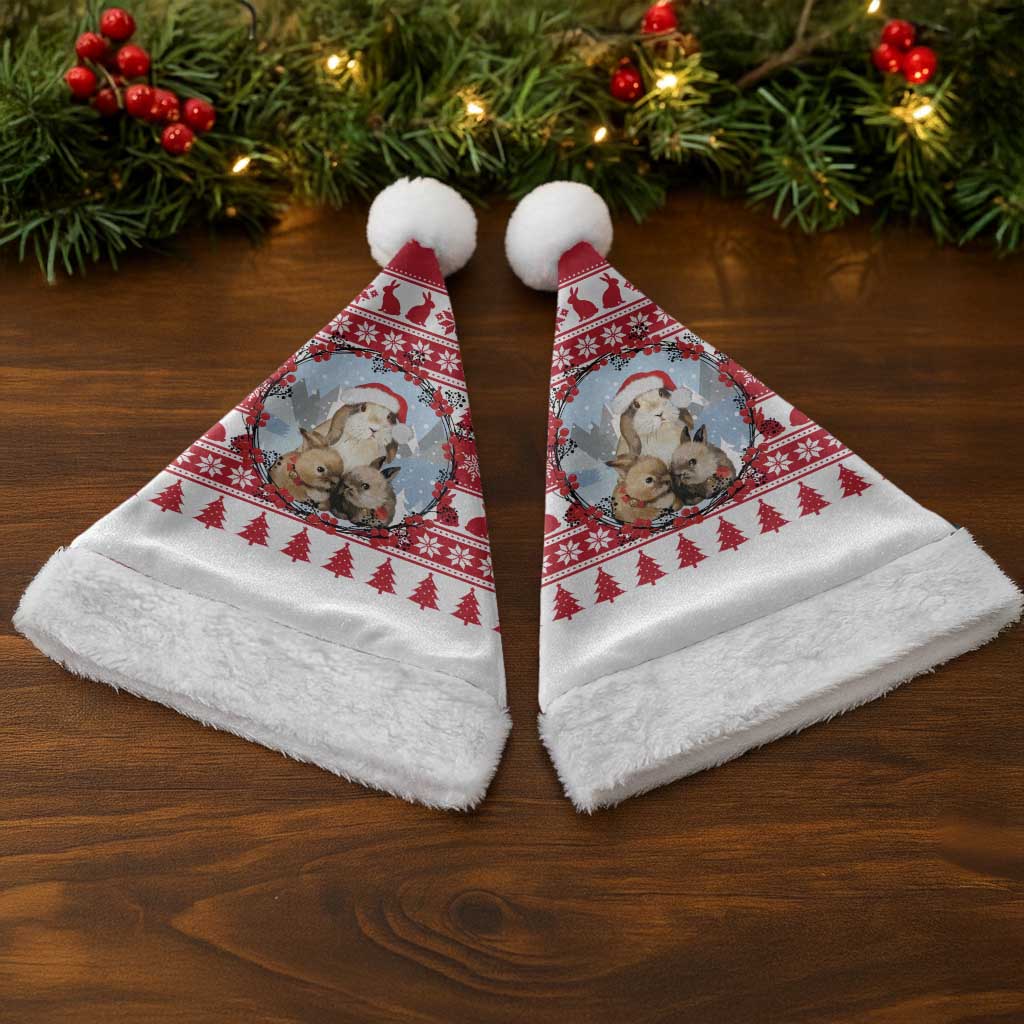 Christmas Santa Bunny Rabbits Christmas Santa Hat Red White Tree Snowflake Pattern - Wonder Print Shop