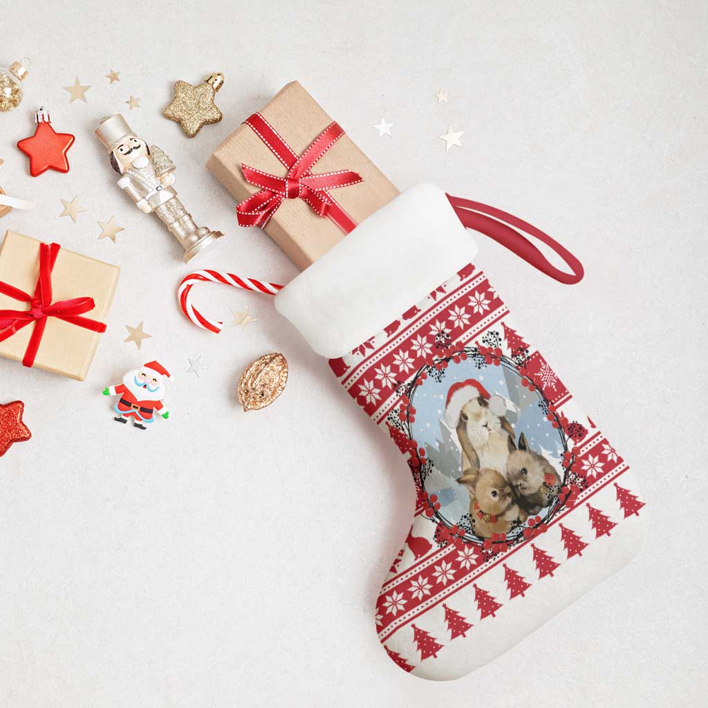 Christmas Santa Bunny Rabbits Christmas Stocking Red White Tree Snowflake Pattern - Wonder Print Shop