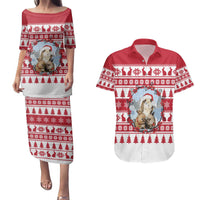 Christmas Santa Bunny Rabbits Couples Matching Puletasi and Hawaiian Shirt Red White Tree Snowflake Pattern - Wonder Print Shop