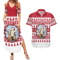 Christmas Santa Bunny Rabbits Couples Matching Summer Maxi Dress and Hawaiian Shirt Red White Tree Snowflake Pattern - Wonder Print Shop