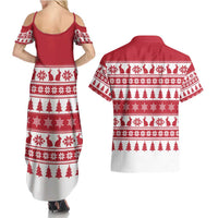 Christmas Santa Bunny Rabbits Couples Matching Summer Maxi Dress and Hawaiian Shirt Red White Tree Snowflake Pattern - Wonder Print Shop
