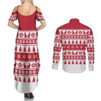Christmas Santa Bunny Rabbits Couples Matching Summer Maxi Dress and Long Sleeve Button Shirt Red White Tree Snowflake Pattern - Wonder Print Shop
