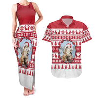 Christmas Santa Bunny Rabbits Couples Matching Tank Maxi Dress and Hawaiian Shirt Red White Tree Snowflake Pattern - Wonder Print Shop