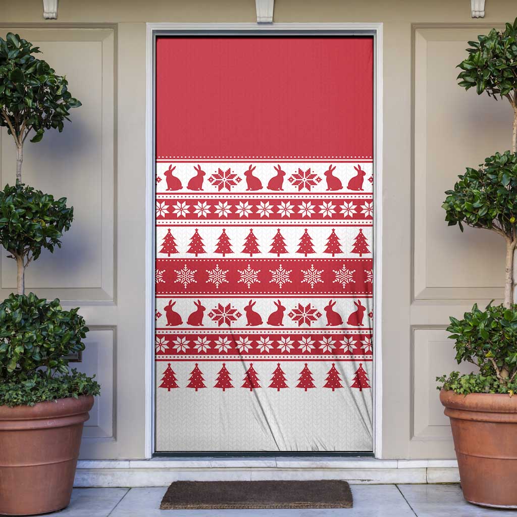 Christmas Santa Bunny Rabbits Door Cover Red White Tree Snowflake Pattern - Wonder Print Shop