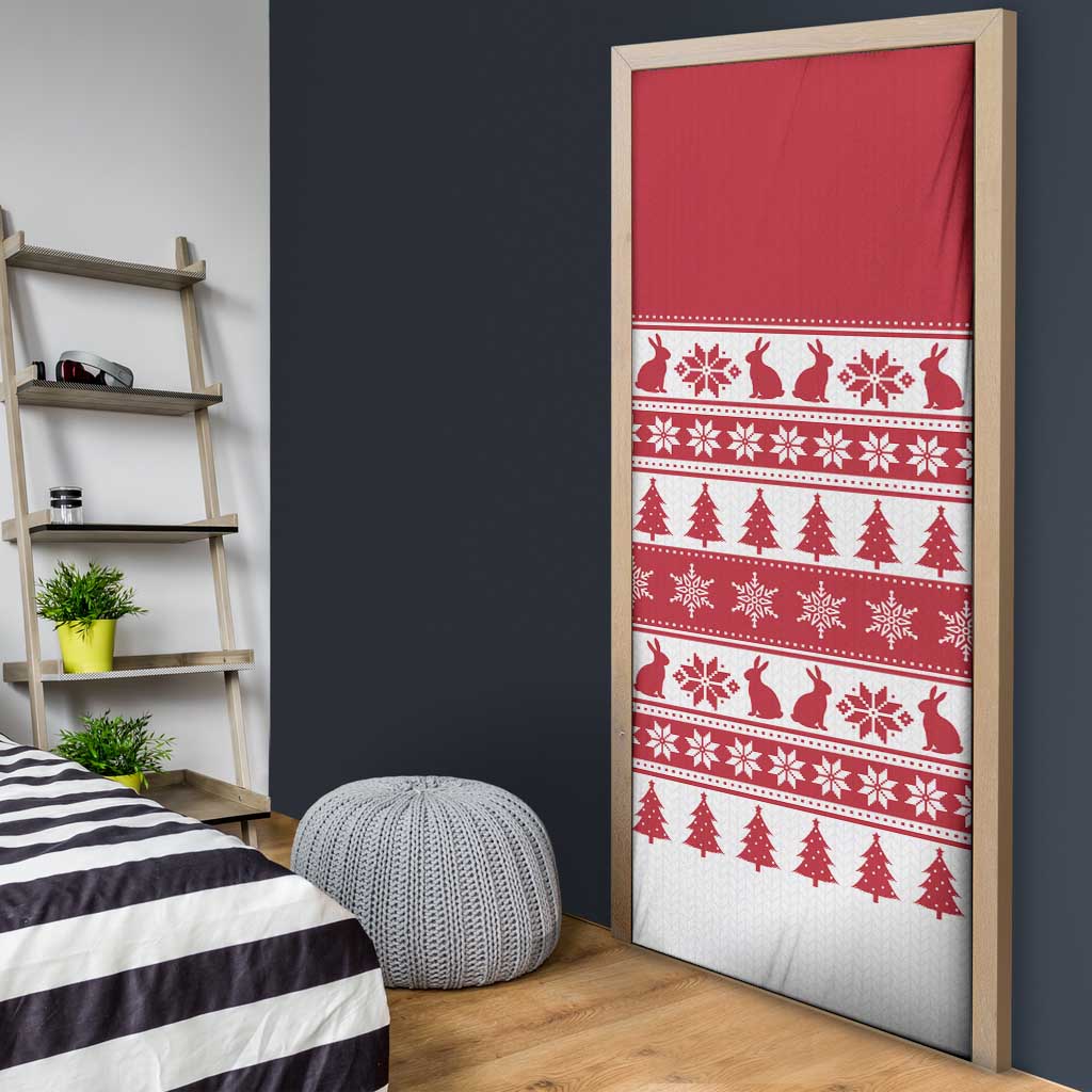 Christmas Santa Bunny Rabbits Door Cover Red White Tree Snowflake Pattern - Wonder Print Shop