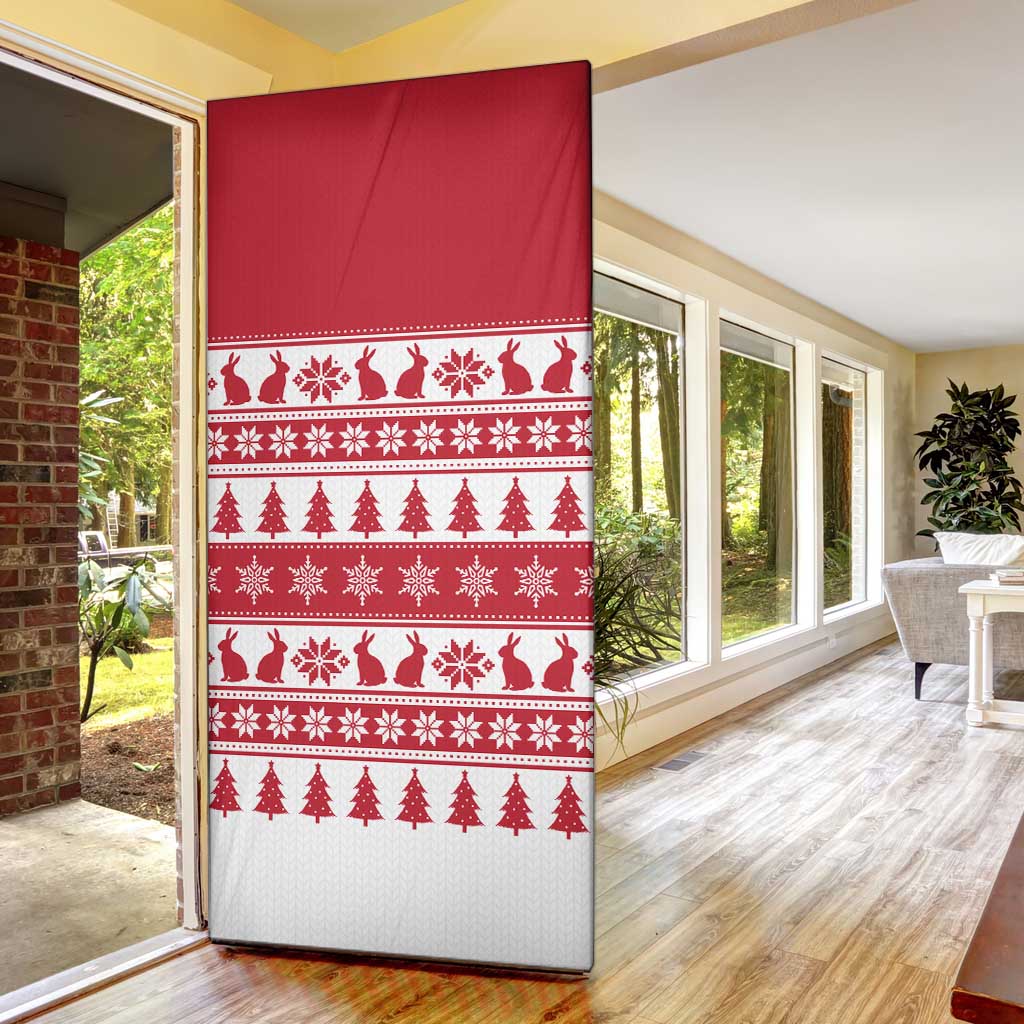 Christmas Santa Bunny Rabbits Door Cover Red White Tree Snowflake Pattern - Wonder Print Shop