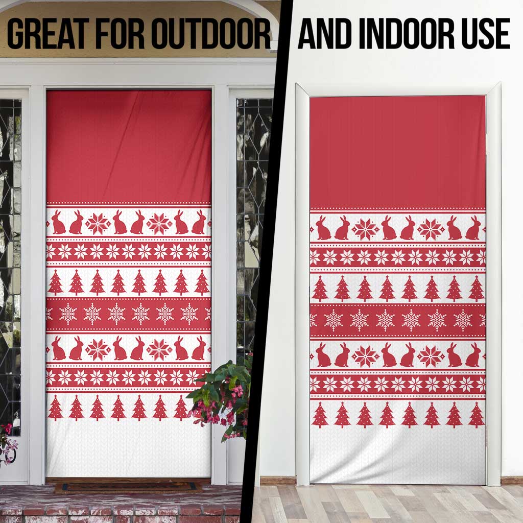 Christmas Santa Bunny Rabbits Door Cover Red White Tree Snowflake Pattern - Wonder Print Shop