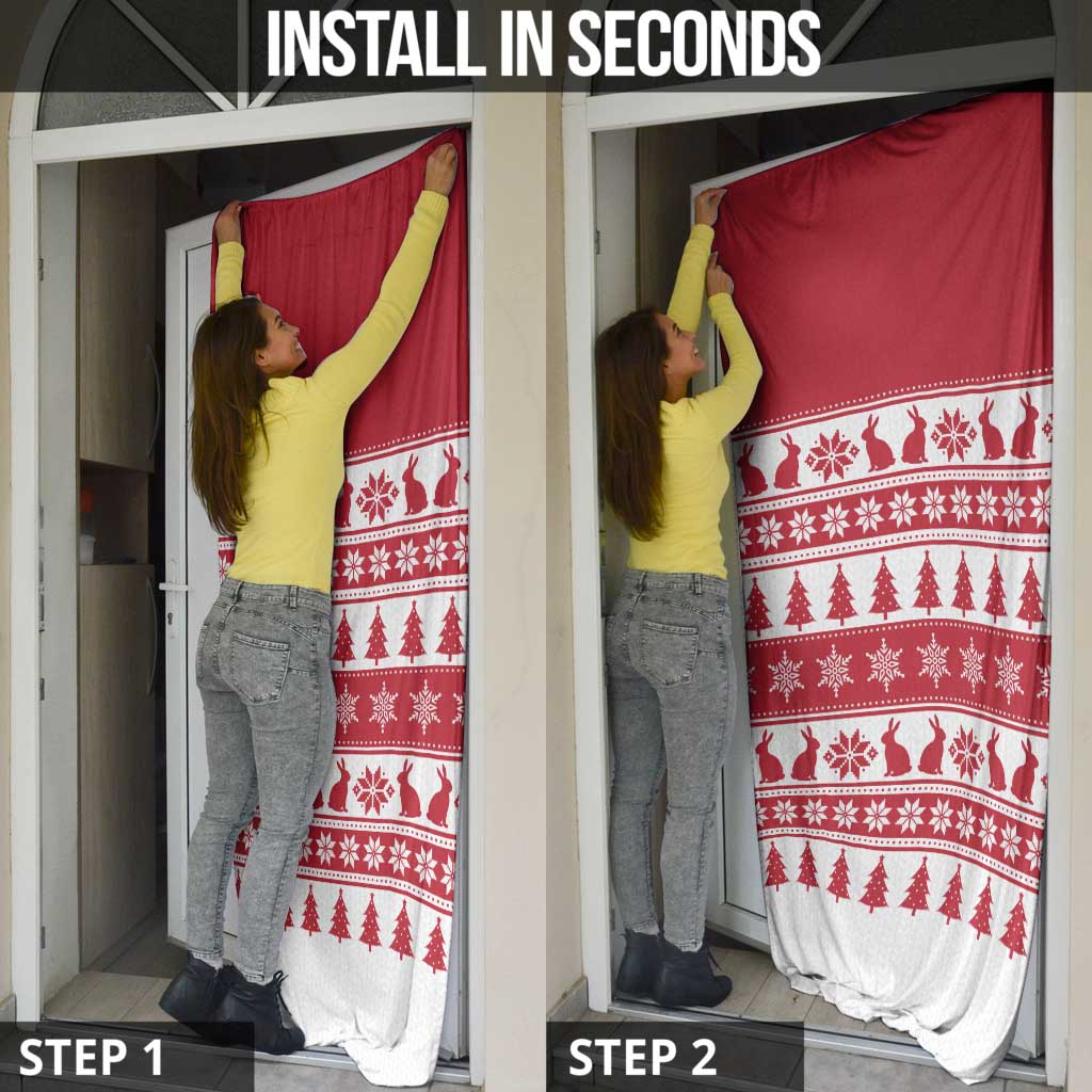 Christmas Santa Bunny Rabbits Door Cover Red White Tree Snowflake Pattern - Wonder Print Shop