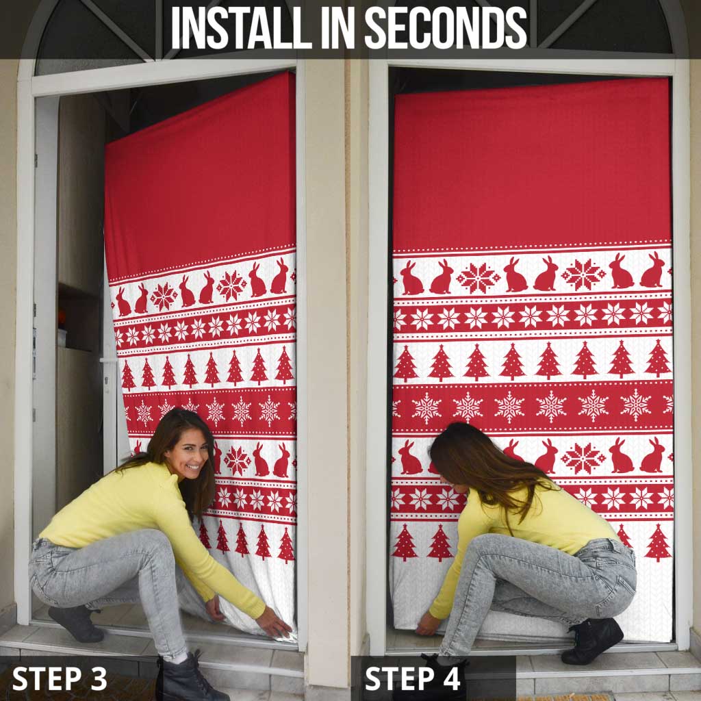 Christmas Santa Bunny Rabbits Door Cover Red White Tree Snowflake Pattern - Wonder Print Shop