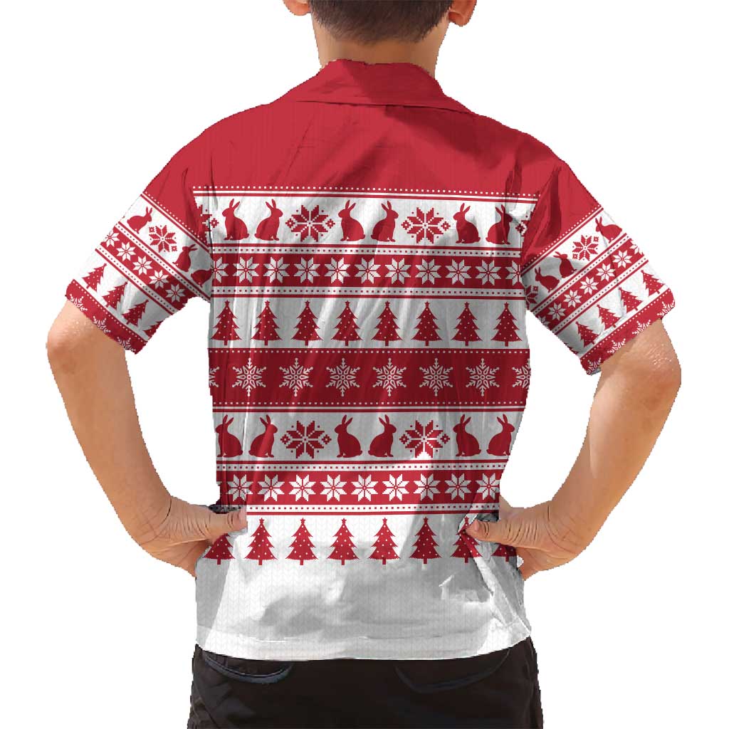 Christmas Santa Bunny Rabbits Family Matching Long Sleeve Bodycon Dress and Hawaiian Shirt Red White Tree Snowflake Pattern - Wonder Print Shop