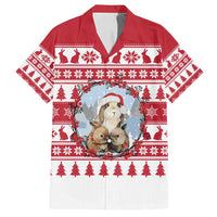 Christmas Santa Bunny Rabbits Family Matching Long Sleeve Bodycon Dress and Hawaiian Shirt Red White Tree Snowflake Pattern - Wonder Print Shop
