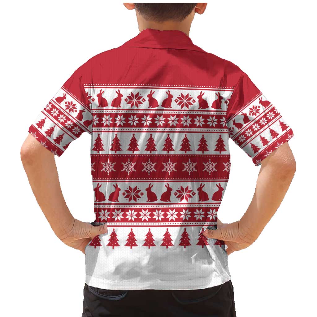 Christmas Santa Bunny Rabbits Family Matching Mermaid Dress and Hawaiian Shirt Red White Tree Snowflake Pattern - Wonder Print Shop