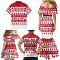 Christmas Santa Bunny Rabbits Family Matching Mermaid Dress and Hawaiian Shirt Red White Tree Snowflake Pattern - Wonder Print Shop