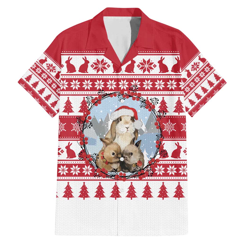 Christmas Santa Bunny Rabbits Family Matching Mermaid Dress and Hawaiian Shirt Red White Tree Snowflake Pattern - Wonder Print Shop
