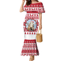 Christmas Santa Bunny Rabbits Family Matching Mermaid Dress and Hawaiian Shirt Red White Tree Snowflake Pattern - Wonder Print Shop