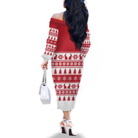 Christmas Santa Bunny Rabbits Family Matching Off The Shoulder Long Sleeve Dress and Hawaiian Shirt Red White Tree Snowflake Pattern - Wonder Print Shop