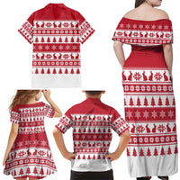 Christmas Santa Bunny Rabbits Family Matching Off Shoulder Maxi Dress and Hawaiian Shirt Red White Tree Snowflake Pattern - Wonder Print Shop
