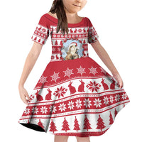Christmas Santa Bunny Rabbits Family Matching Off Shoulder Short Dress and Hawaiian Shirt Red White Tree Snowflake Pattern - Wonder Print Shop