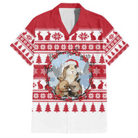 Christmas Santa Bunny Rabbits Family Matching Off Shoulder Short Dress and Hawaiian Shirt Red White Tree Snowflake Pattern - Wonder Print Shop