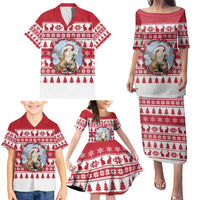 Christmas Santa Bunny Rabbits Family Matching Puletasi and Hawaiian Shirt Red White Tree Snowflake Pattern - Wonder Print Shop