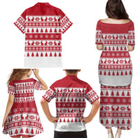 Christmas Santa Bunny Rabbits Family Matching Puletasi and Hawaiian Shirt Red White Tree Snowflake Pattern - Wonder Print Shop