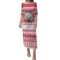 Christmas Santa Bunny Rabbits Family Matching Puletasi and Hawaiian Shirt Red White Tree Snowflake Pattern - Wonder Print Shop