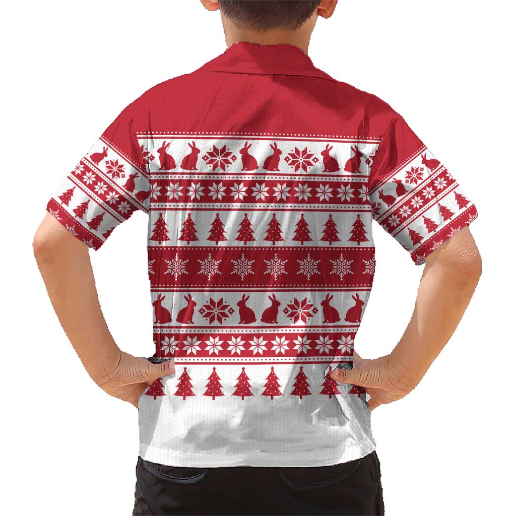 Christmas Santa Bunny Rabbits Family Matching Short Sleeve Bodycon Dress and Hawaiian Shirt Red White Tree Snowflake Pattern - Wonder Print Shop