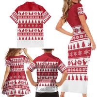 Christmas Santa Bunny Rabbits Family Matching Short Sleeve Bodycon Dress and Hawaiian Shirt Red White Tree Snowflake Pattern - Wonder Print Shop