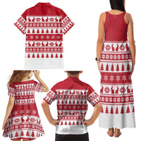 Christmas Santa Bunny Rabbits Family Matching Tank Maxi Dress and Hawaiian Shirt Red White Tree Snowflake Pattern - Wonder Print Shop