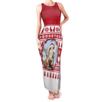 Christmas Santa Bunny Rabbits Family Matching Tank Maxi Dress and Hawaiian Shirt Red White Tree Snowflake Pattern - Wonder Print Shop
