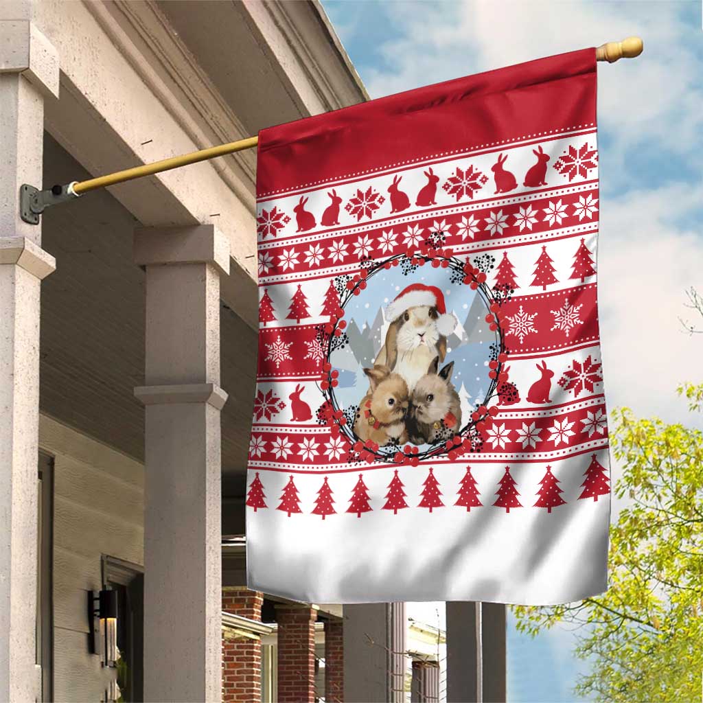 Christmas Santa Bunny Rabbits Garden Flag Red White Tree Snowflake Pattern - Wonder Print Shop