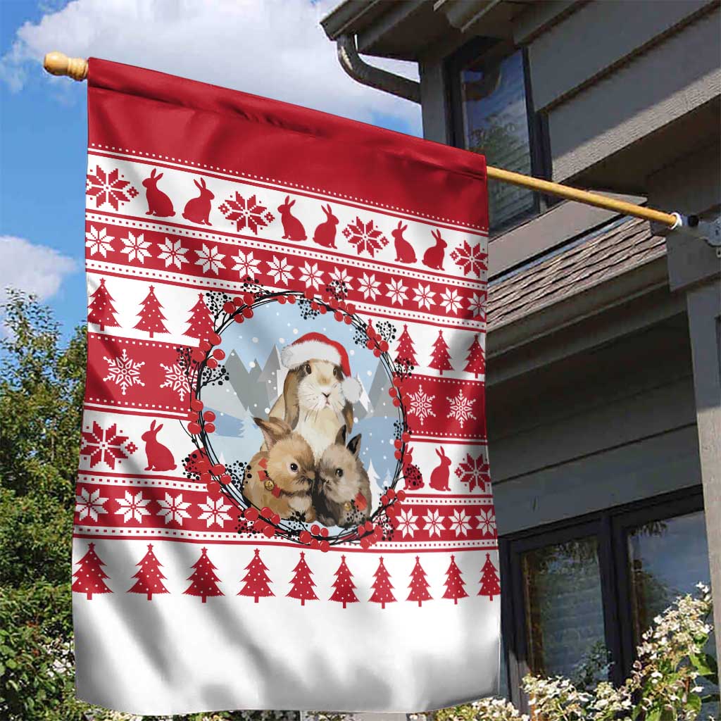 Christmas Santa Bunny Rabbits Garden Flag Red White Tree Snowflake Pattern - Wonder Print Shop