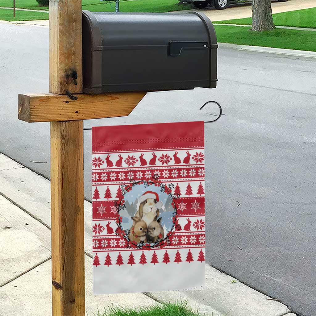 Christmas Santa Bunny Rabbits Garden Flag Red White Tree Snowflake Pattern - Wonder Print Shop