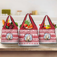 Christmas Santa Bunny Rabbits Grocery Bag Red White Tree Snowflake Pattern - Wonder Print Shop
