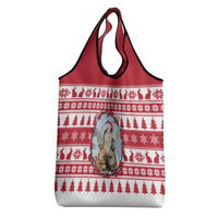 Christmas Santa Bunny Rabbits Grocery Bag Red White Tree Snowflake Pattern - Wonder Print Shop