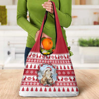 Christmas Santa Bunny Rabbits Grocery Bag Red White Tree Snowflake Pattern - Wonder Print Shop