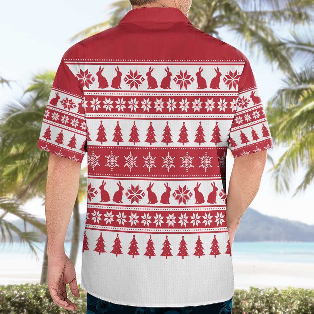 Christmas Santa Bunny Rabbits Hawaiian Shirt Red White Tree Snowflake Pattern - Wonder Print Shop