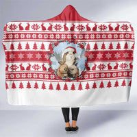 Christmas Santa Bunny Rabbits Hooded Blanket Red White Tree Snowflake Pattern - Wonder Print Shop