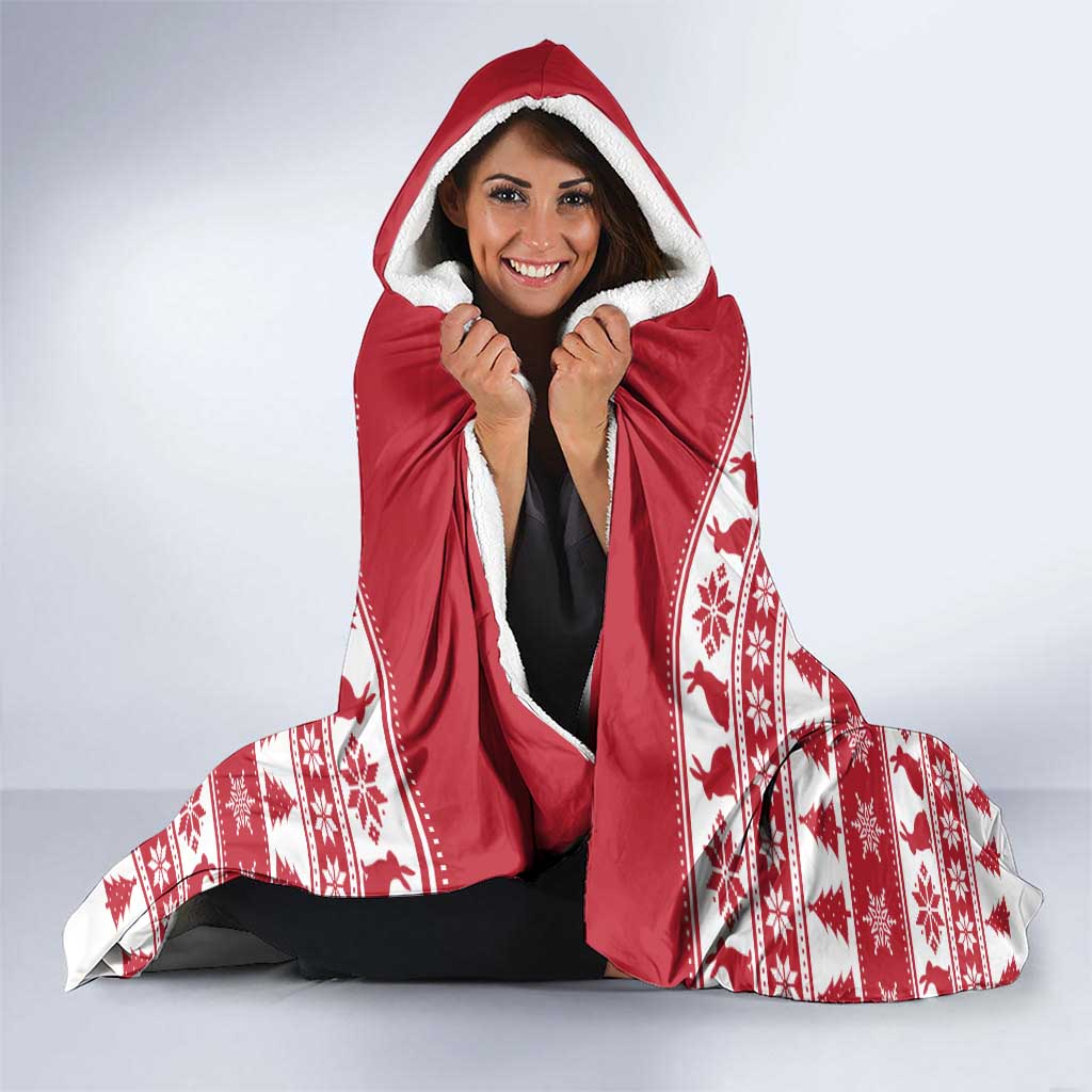 Christmas Santa Bunny Rabbits Hooded Blanket Red White Tree Snowflake Pattern - Wonder Print Shop