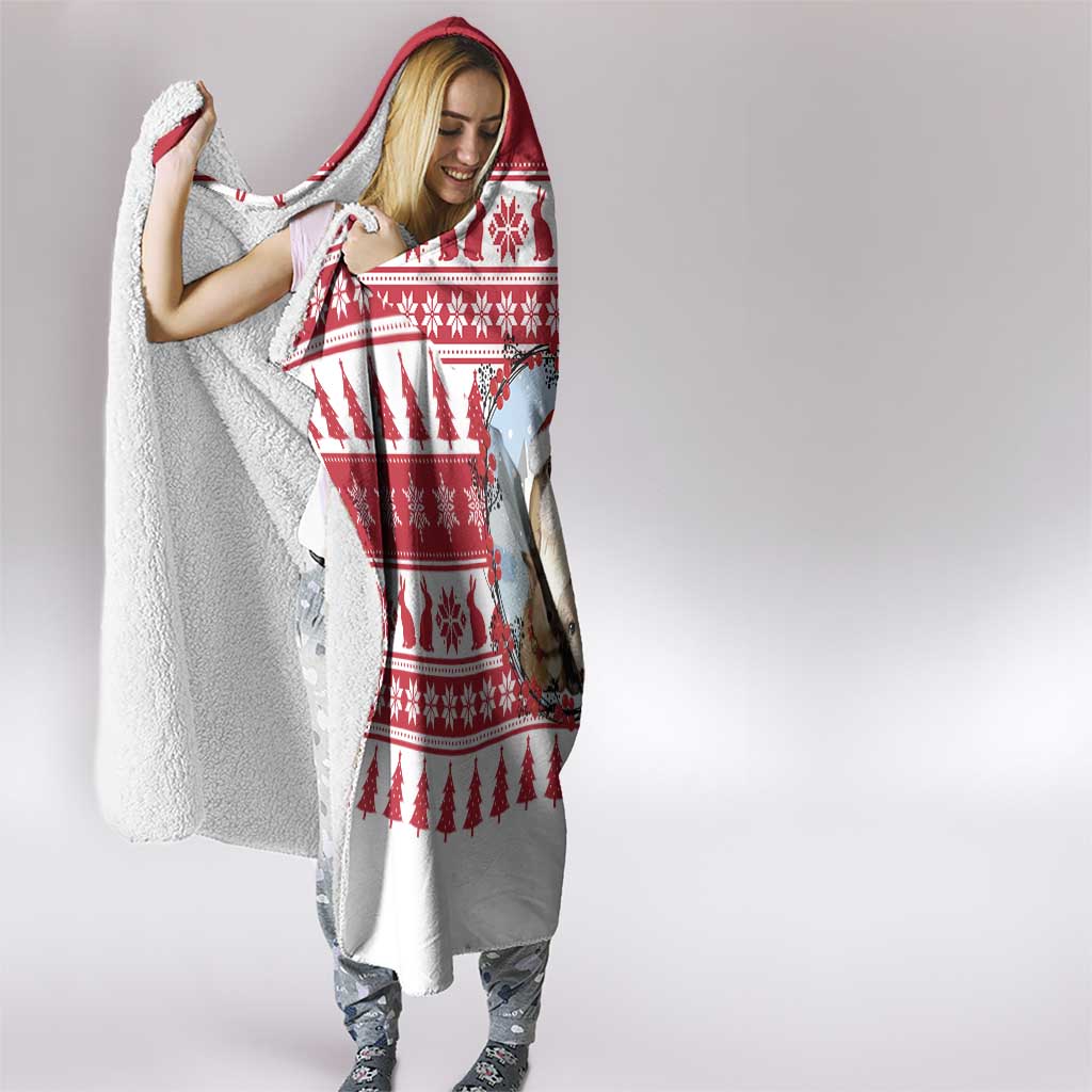Christmas Santa Bunny Rabbits Hooded Blanket Red White Tree Snowflake Pattern - Wonder Print Shop