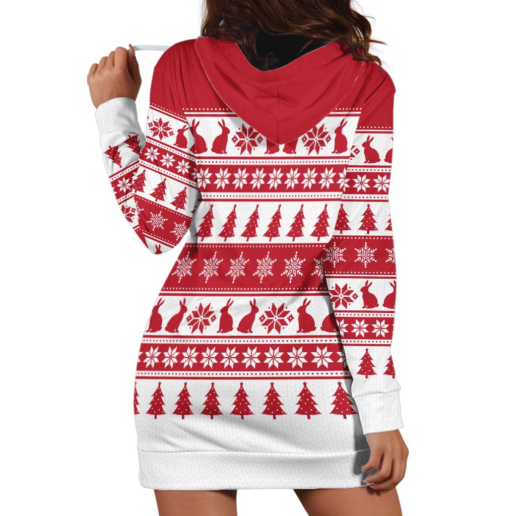 Christmas Santa Bunny Rabbits Hoodie Dress Red White Tree Snowflake Pattern - Wonder Print Shop
