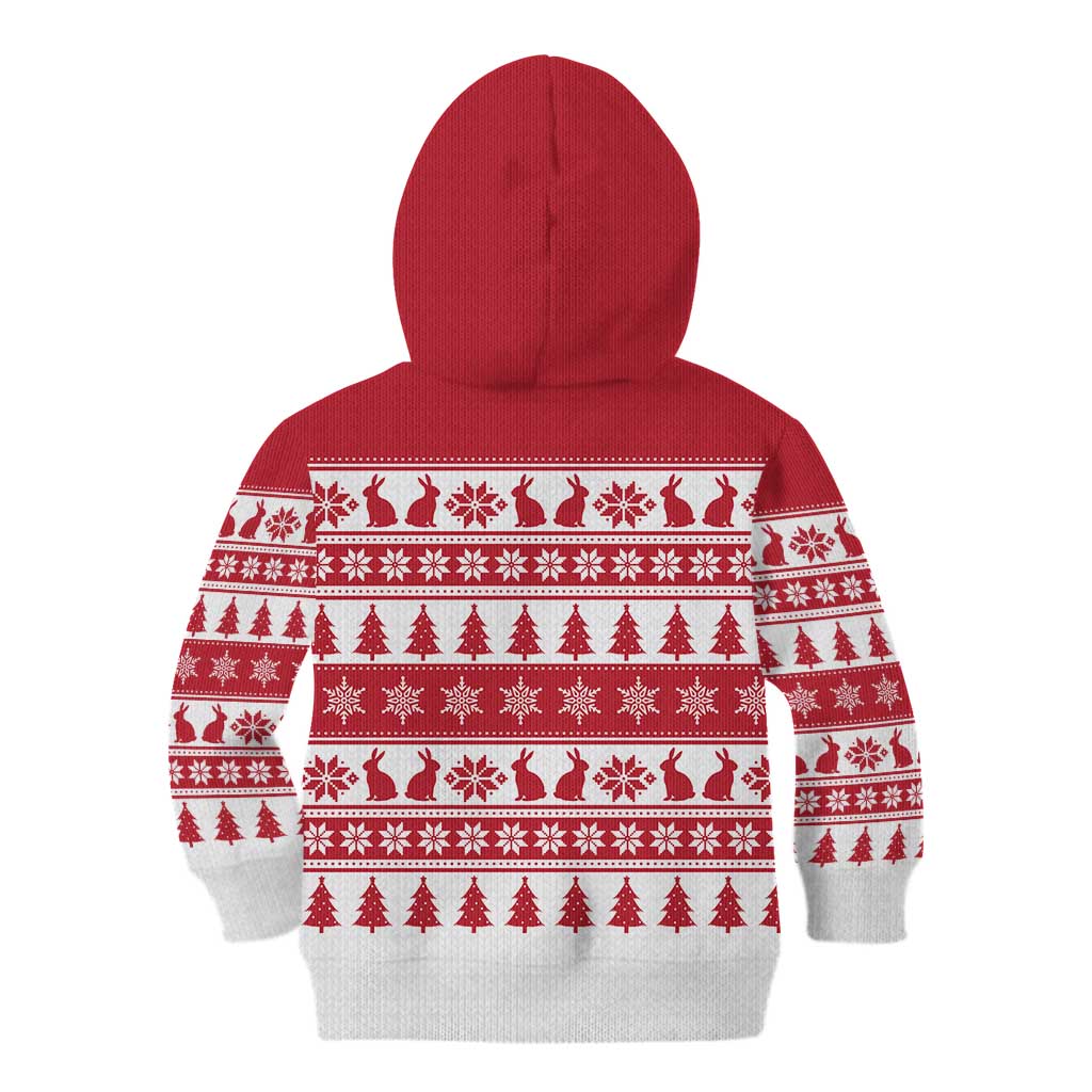 Christmas Santa Bunny Rabbits Kid Hoodie Red White Tree Snowflake Pattern - Wonder Print Shop